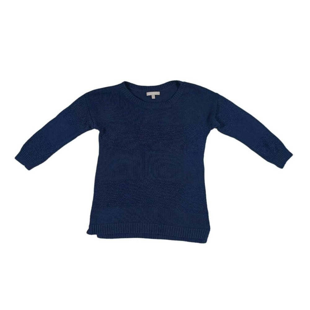 Banana Republic Size L Large Metallic Striped Sweater Navy Blue Cotton Blend